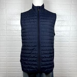 Perry Ellis Vest Mens Medium Navy Blue Terry Fleece Full Zip Lightweight Outdoor